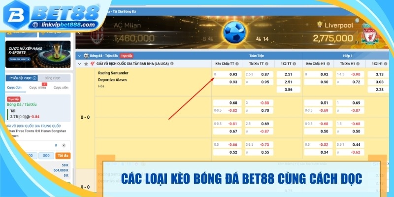 Các loại kèo bóng đá Bet88 cùng cách đọc 