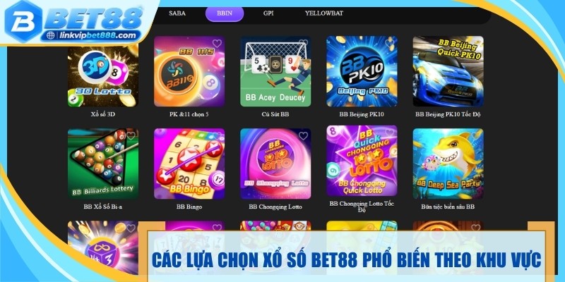 Các lựa chọn xổ số Bet88 phổ biến được sắp xếp theo khu vực