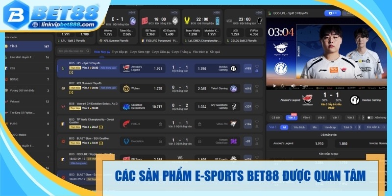 Các sản phẩm E-sports Bet88 điện tử được quan tâm 