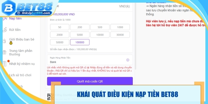 Khái quát điều kiện nạp tiền Bet88 trước khi bổ sung số dư