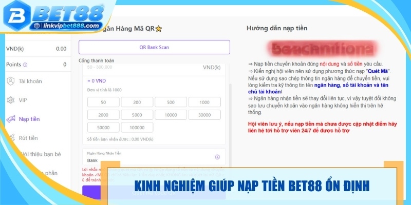 Kinh nghiệm giúp nạp tiền Bet88 ổn định
