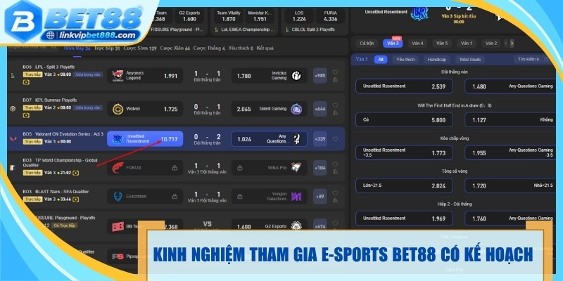 Kinh nghiệm tham gia E-sports Bet88 có kế hoạch 