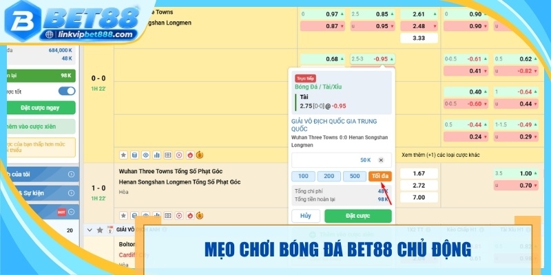 Mẹo chơi bóng đá Bet88 chủ động, kiểm soát rủi ro