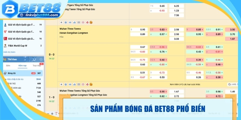 Sản phẩm bóng đá Bet88 phổ biến dành riêng cho hội viên